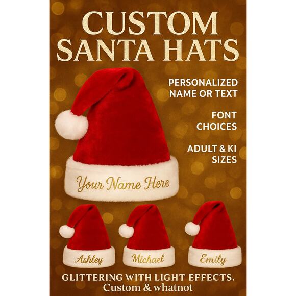 Custom Personalized Santa Hat Handmade Holiday Hat Adult & Kids Sizes - Picture 1 of 4